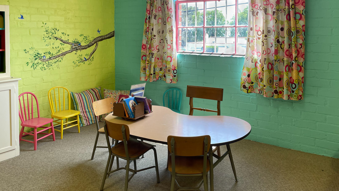 Bright and cheery Sunday School area welcomes children and teens